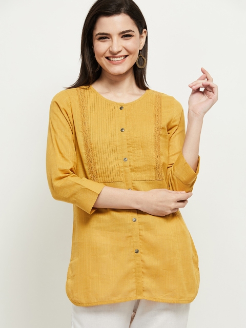 

max Yellow Embroidered Thread Work Tunic