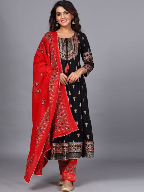 

Taswak Women Black Ethnic Motifs Printed Kurta with Trousers & Dupatta