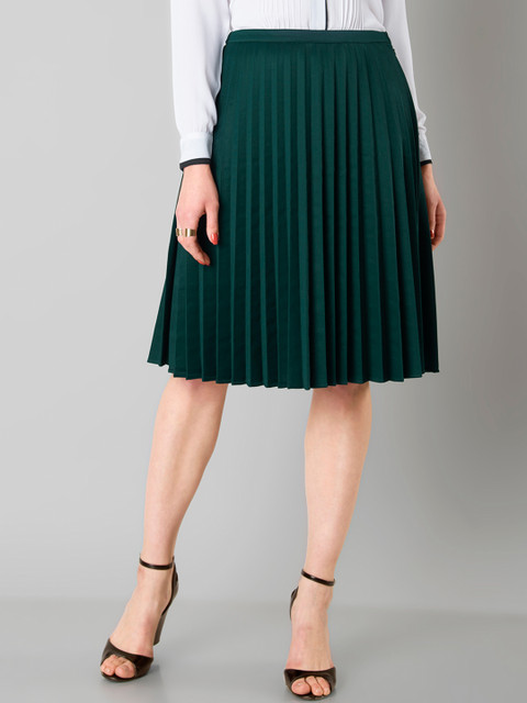 

FabAlley Green Pleated A-Line Skirt