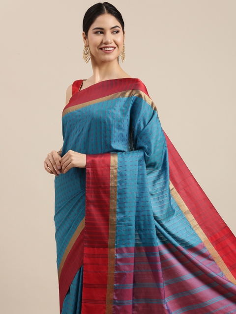 

Mitera Blue & Red Woven Design Banarasi Saree