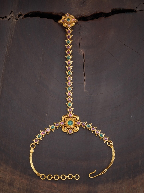 

Kushal's Fashion Jewellery Women Gold-Toned & Red Antique Gold-Plated Ring Bracelet