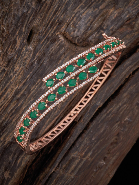 

Kushal's Fashion Jewellery Women Rose Gold & Green Rose Gold-Plated Kada Bracelet