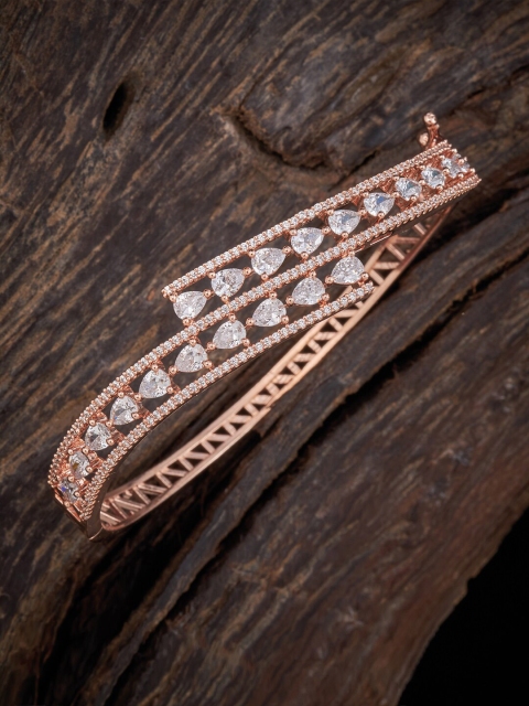 

Kushal's Fashion Jewellery Women Rose Gold & White Cubic Zirconia Kada Bracelet