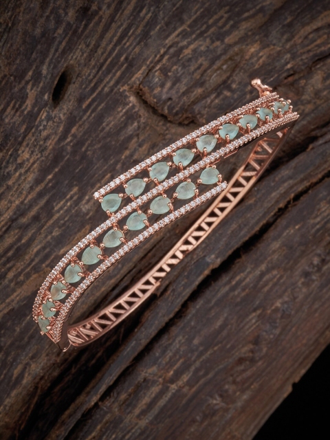 

Kushal's Fashion Jewellery Women Rose Gold-Plated & Sea Green Kada Bracelet