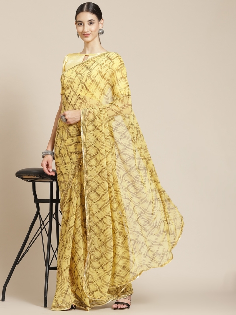 

Satrani Yellow & Brown Printed Saree