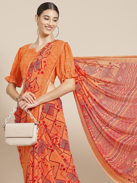 

Satrani Orange Printed Saree