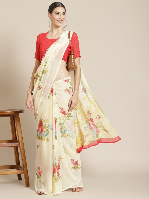 

Satrani Yellow & Red Floral Saree