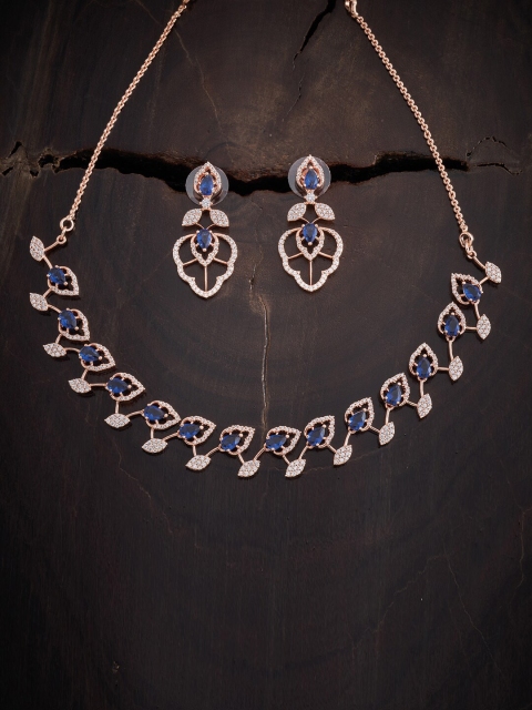 

Kushal's Fashion Jewellery Blue Rose Gold-Plated Jewellery Set