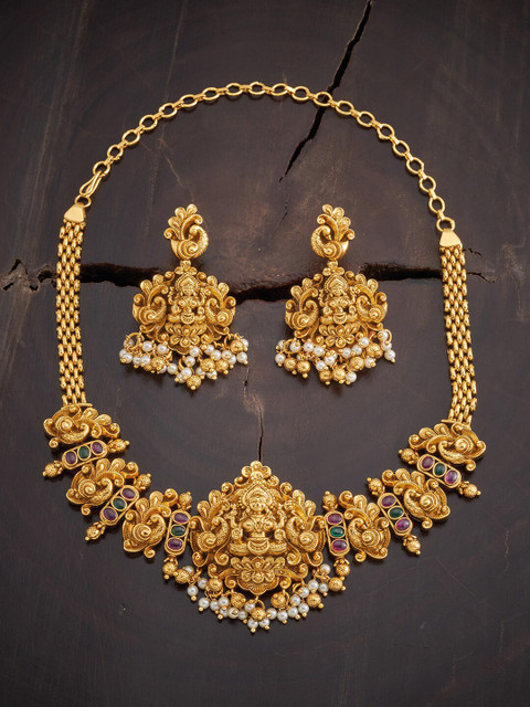 

Kushal's Fashion Jewellery Red & Green Gold-Plated Antique Necklace