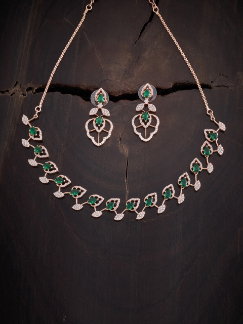 

Kushal's Fashion Jewellery Green Rose Gold-Plated Necklace
