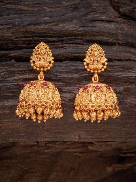 

Kushal's Fashion Jewellery Red Gold Plated Dome Shaped Jhumkas Earrings