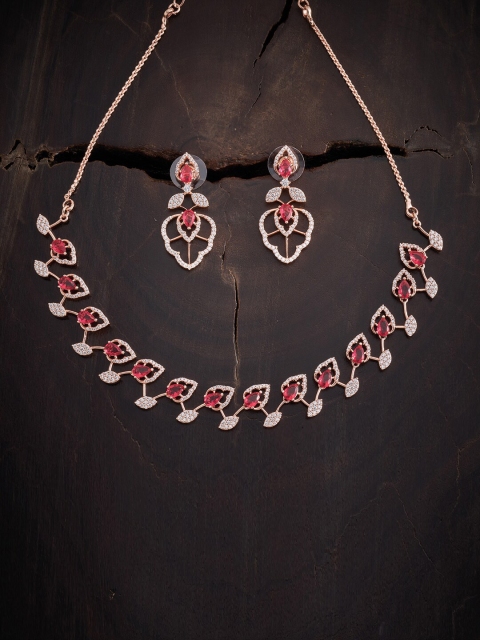 

Kushal's Fashion Jewellery Red Rose Gold-Plated Necklace
