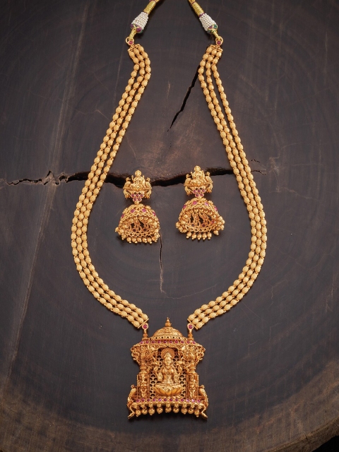 

Kushal's Fashion Jewellery Red Gold-Plated Antique Necklace and Earrings