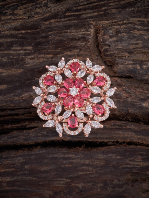 

Kushal's Fashion Jewellery Rhodium- Plated Silver Toned and Pink CZ-Studded Finger Ring, Red