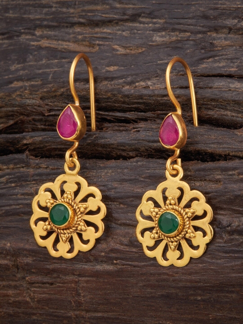 

Kushal's Fashion Jewellery Gold-Plated Red Floral Drop Earrings