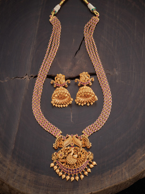 

Kushal's Fashion Jewellery Gold-Toned & Pink Gold-Plated Antique Jewellery Set