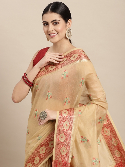 

Saree Swarg Beige & Red Woven Design Banarasi Sarees