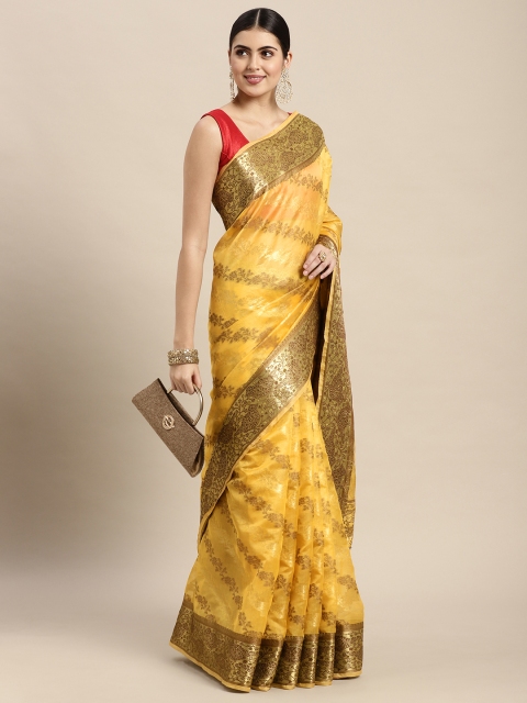 

Saree Swarg Yellow & Green Woven Design Organza Banarasi Sarees