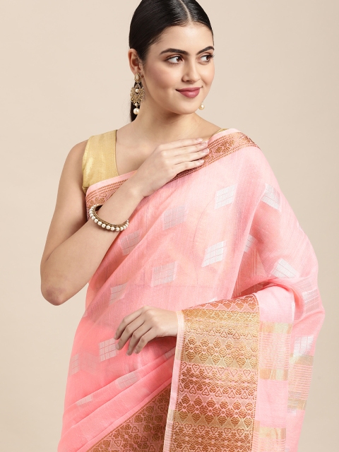 

Saree Swarg Pink & Silver Linen Blend Banarasi Sarees