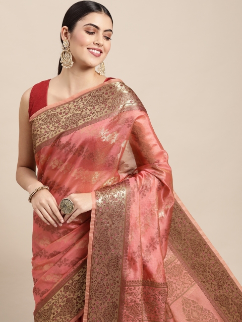 

Saree Swarg Pink Ethnic Motifs Organza Banarasi Sarees