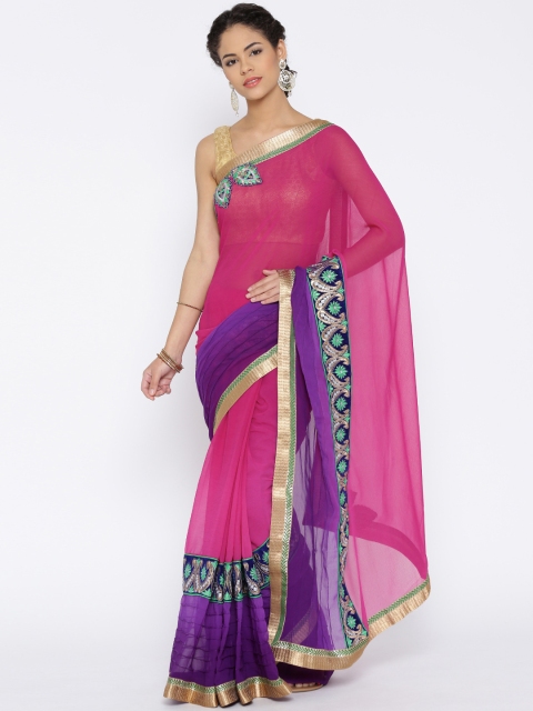 

RAJORI Pink Chiffon Embroidered Saree