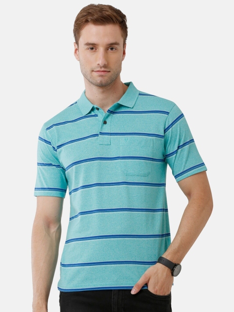 

Classic Polo Men Green Striped Polo Collar T-shirt