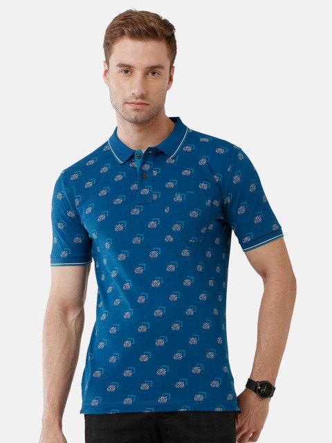 

Classic Polo Men Navy Blue Printed Polo Collar Tropical Slim Fit T-shirt