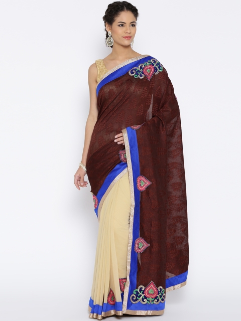 

RAJORI Brown & Beige Georgette Woven Design Saree