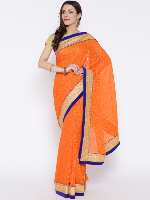 

RAJORI Orange Chiffon Patterned Saree