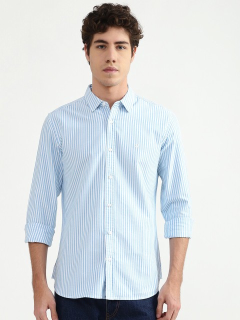 

United Colors of Benetton Men Blue Striped Casual Shirt