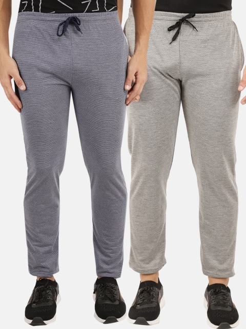 

V-Mart Men Navy Blue & Grey Cotton Regular Fit Track Pants