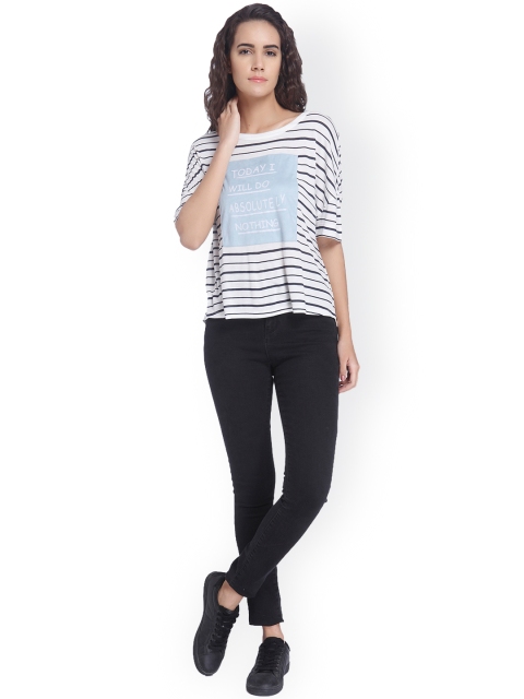 

Vero Moda Women White & Black StripedT-shirt