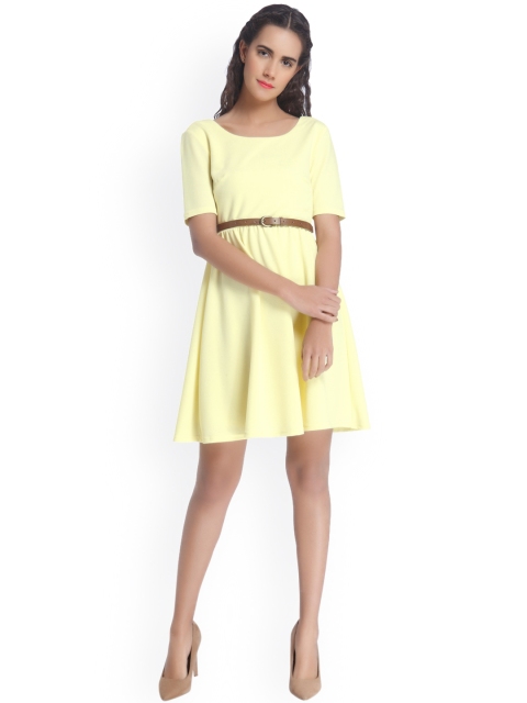 

Vero Moda Women Yellow Solid Fit and Flare Dress
