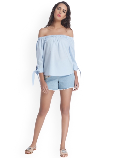 

Vero Moda Women Blue Solid Bardot Top