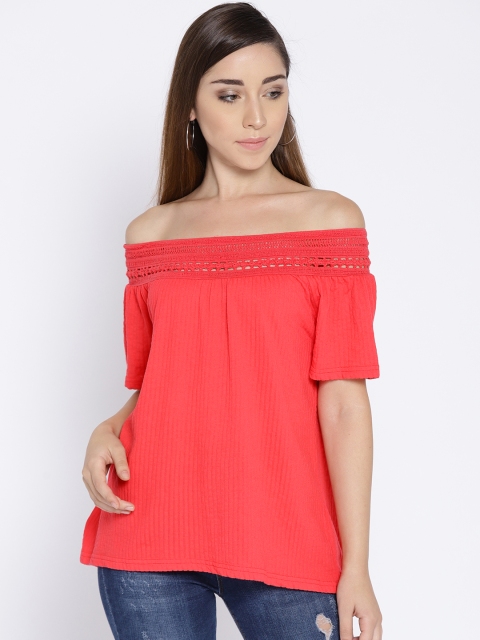 

Vero Moda Women Red Self-Striped Bardot Top