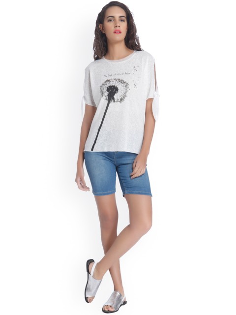 

Vero Moda Women White Printed High-Low Top