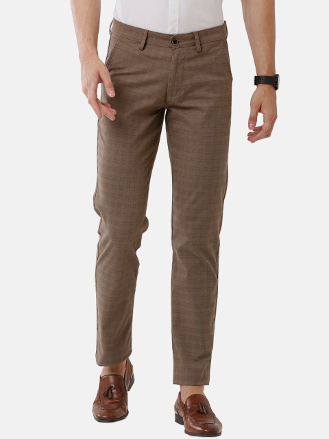 

Swiss Club Men Brown Checked Classic Slim Fit Easy Wash Trousers