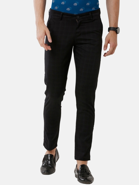 

Swiss Club Men Black Checked Classic Slim Fit Easy Wash Chinos Trousers