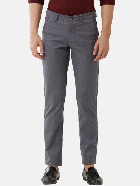 

Swiss Club Men Grey Checked Classic Slim Fit Easy Wash Trousers