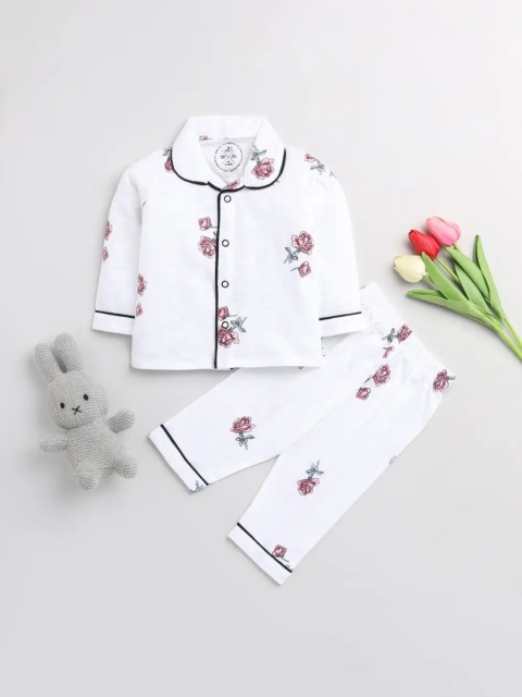 

Clt s Unisex Kids White Printed Pure Cotton Night suit