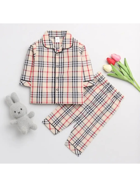 

Clt s Unisex Kids Beige & Black Printed Night suit