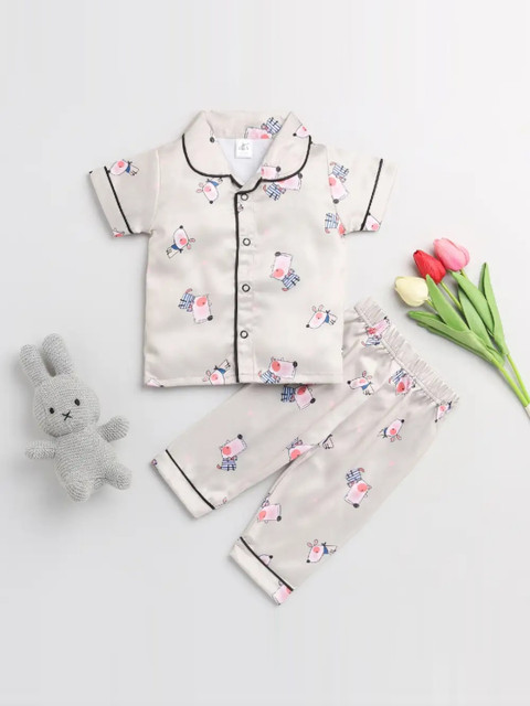 

Clt s Unisex Kids Beige Printed Night suit