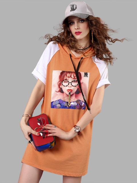 

JC Collection Women Orange & White Printed T-shirt Dress