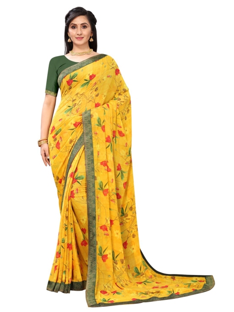 

Lyriss Yellow & Red Floral Banarasi Saree