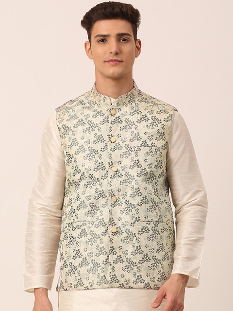 

Jompers Men Grey Nehru Printed Nehru Jackets