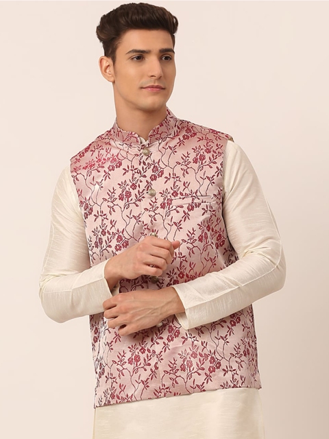 

Jompers Men Maroon Floral Printed Woven Waistcoat