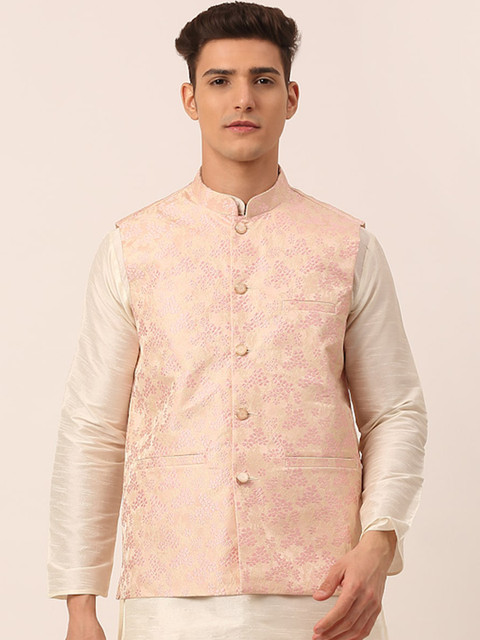 

Jompers Men Pink Woven Design Waistcoat