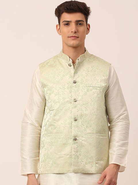 

Jompers Men Green Woven Design Waistcoat