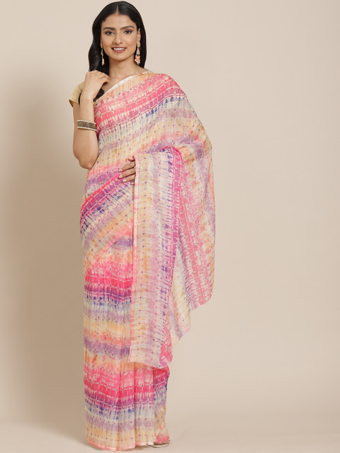 

LABEL AARNA Pink & Purple Printed Saree