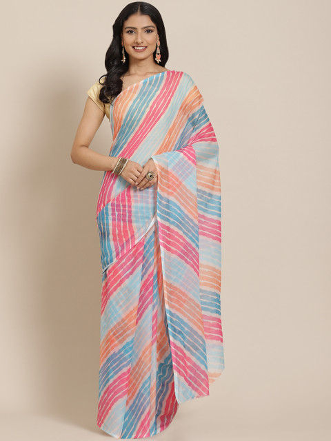 

LABEL AARNA Blue & Pink Striped Saree